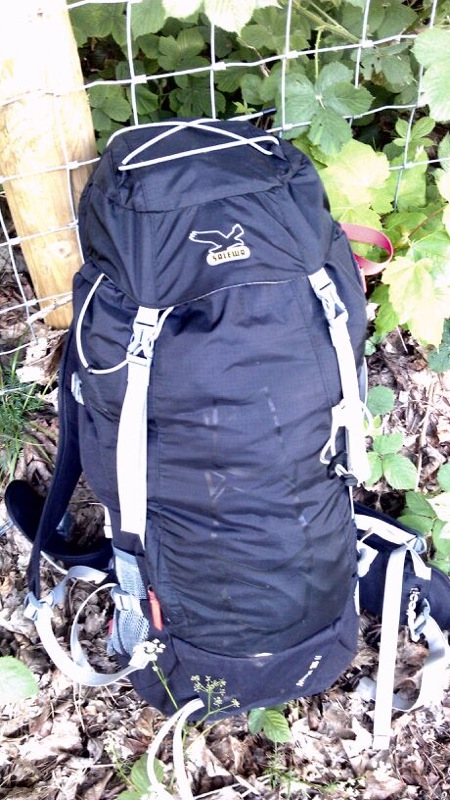 Salewa Miage 35 pack, fully loaded for winter climbing.