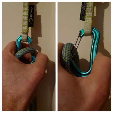 I found I needed to adapt my clipping action a little due to the small size of the karabiners on the Edelrid 19G Quickdraw.