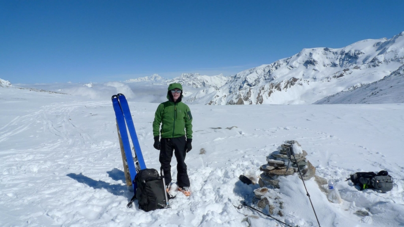 At the Col d'Aussois on the way to Refuge Dent Parachee. The Arc'teryx Quintic 38 is perfect for hut to hut ski tours.