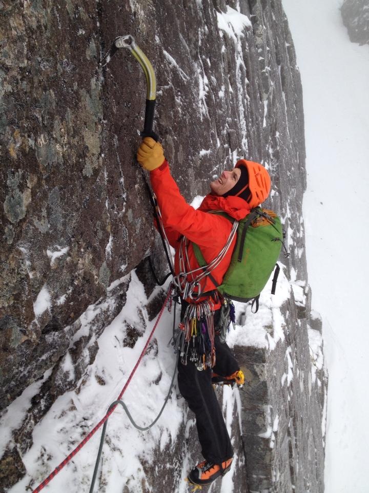 The author mixed climbing on Gargoyle Wall, Ben Nevis, an environment which suited the Beta LT Jacket perfectly.